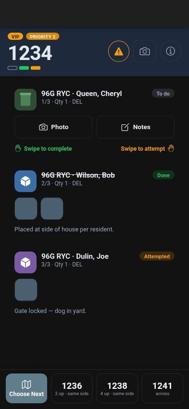 GigaFleet mobile app — special-project canvass sheet with per-cart tickets